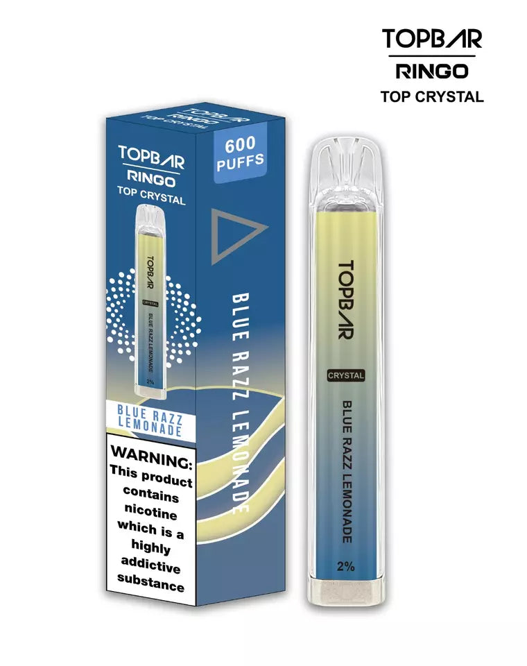 Crystal Top Bar Ringo Disposable Vape Pen 600 puffs Vape Pod 2ml eLiquid pack of 10