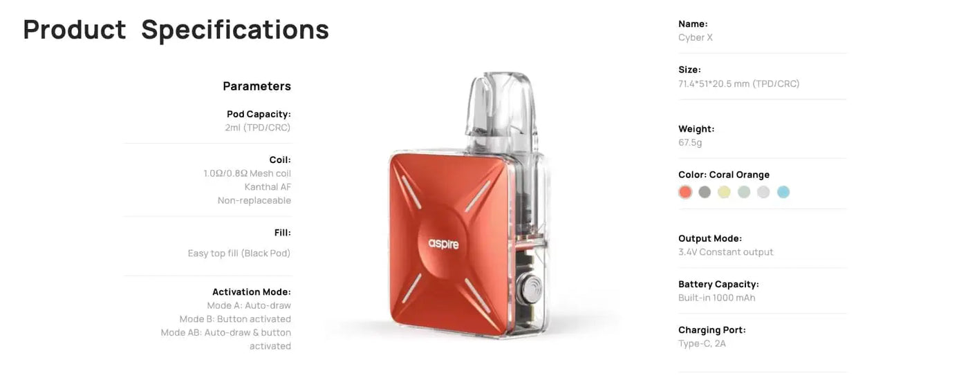 Aspire Cyber X Pod Kit 1000mAh