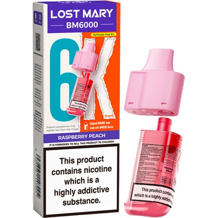 Raspberry peach Lost Mary BM6k Refill Pods