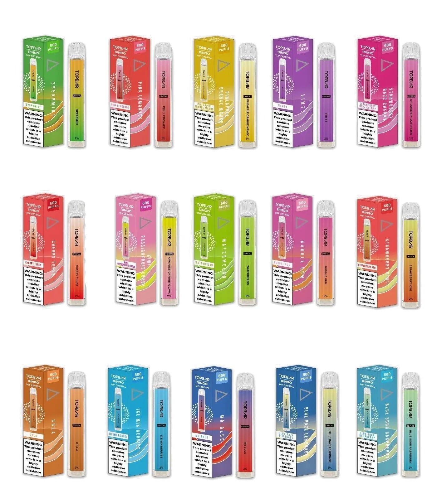 Crystal Top Bar Ringo Disposable Vape Pen 600 puffs Vape Pod 2ml eLiquid pack of 10