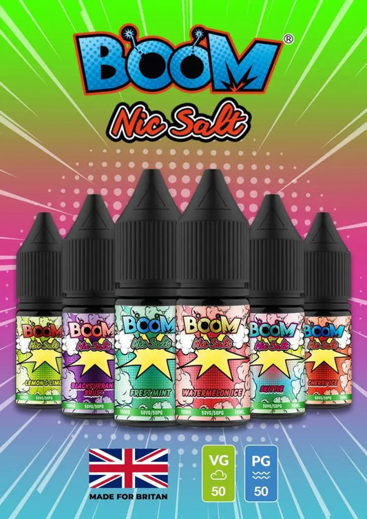 Boom Nic Salt 10ml E Liquid 10mg | 20mg Vape E-Liquid 50/50 VG/PG - (PACK OF 5)