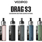 Voopoo Drag S3 Pod Kit 60W 2600mAh Vape Kit Pods PnP X Coils Fast Dispatch