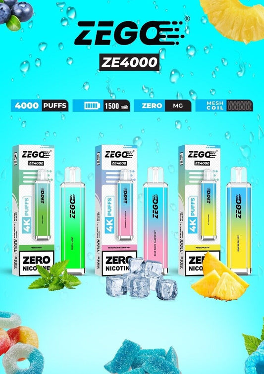 ZEGO ZE 4000 PUFFS Disposable Vape 0-ZERO NICOTINE NO-NICOTINE
