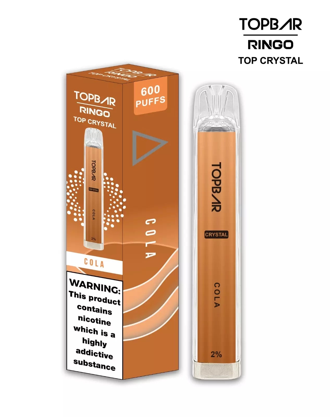 Crystal Top Bar Ringo Disposable Vape Pen 600 puffs Vape Pod 2ml eLiquid pack of 10