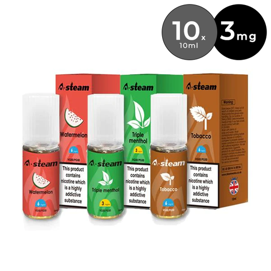 A-Steam 3mg 10ml E-Liquid (pack of 10)